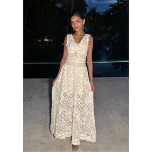 FOR LOVE & LEMONS NWT Snowflake Cream Daisy Mesh Sequin Maxi Dress Size Large
